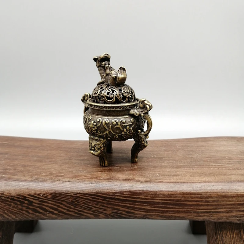 Antique Collection: Small Brass Incense Burner Ornament, Compact Decorative Craft Gift