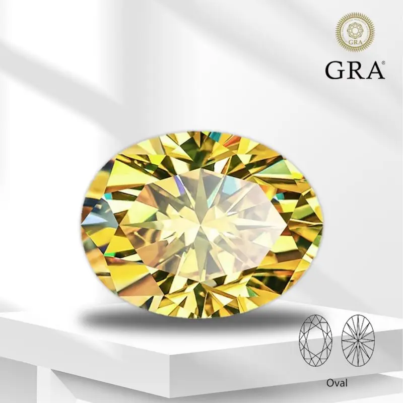 

Moissanite Colored Stone Oval Cut Lemon Yellow Color with GRA Report Lab Grown Gemstone Jewelry Making Materials