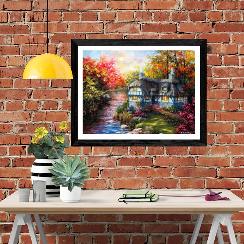 LZAIQIZG Full Drill Diamond Painting Cottage By Brook Diamond Embroidery Landscape Cross Stitch Handicraft Decoration For Home