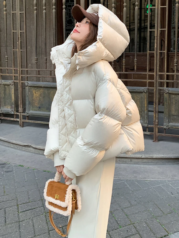 Fashion Solid Parkas Downcotton-padded Hooded Coat Women's Cropped Cotton Puffer Jacket Thick Cotton Padded Female Overcoat