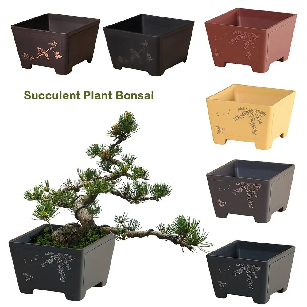 

Imitation Purple Clay Flower Pot Ink Wash Pattern Flower Bird Patterns Succulent Plant Bonsai Durable Thick Colorful