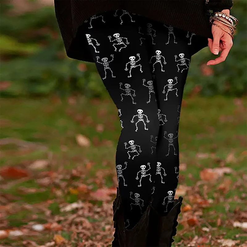 سراويل يوجا نسائية، سراويل يوجا مريحة، سراويل أساسية غير رسمية كاملة الطول عالية الخصر على الطراز العرقي، نمط اليقطين للهالوين