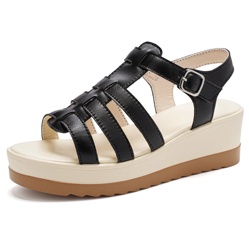 

Fashion Wedge Women Shoe Women's Sandals Leather Open Toe Buckle Casual Sandals Ladies Concise Roman Shoes Sandalias De Mujer