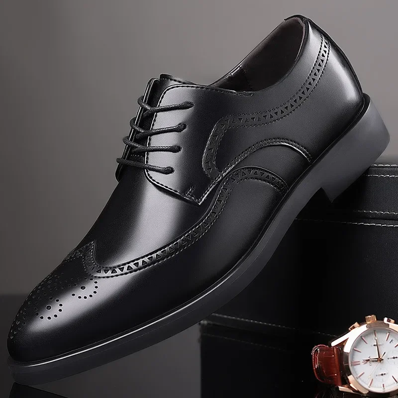 

Mens Classic Retro Brogues Men Lace Up Business Leather Shoes Formal Office Flats Wedding Party Oxford Shoes Dress Shoes for Man