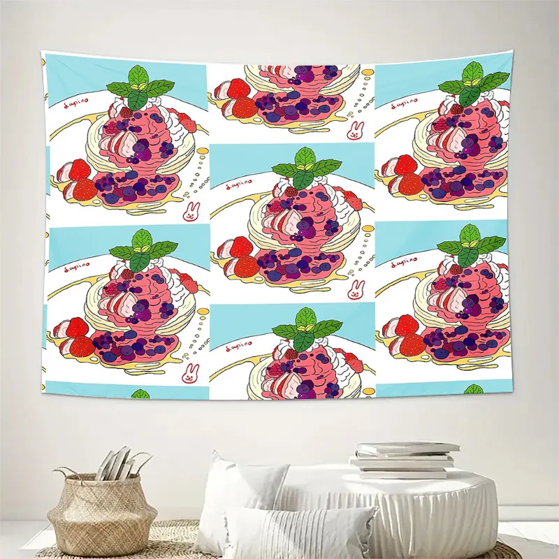 Strawberry Dessert Tapestry Wall Hanging Aesthetic Room Decor Japanese Anime Cottagecore Bedroom Decor Sweet Treats Food Art Bac