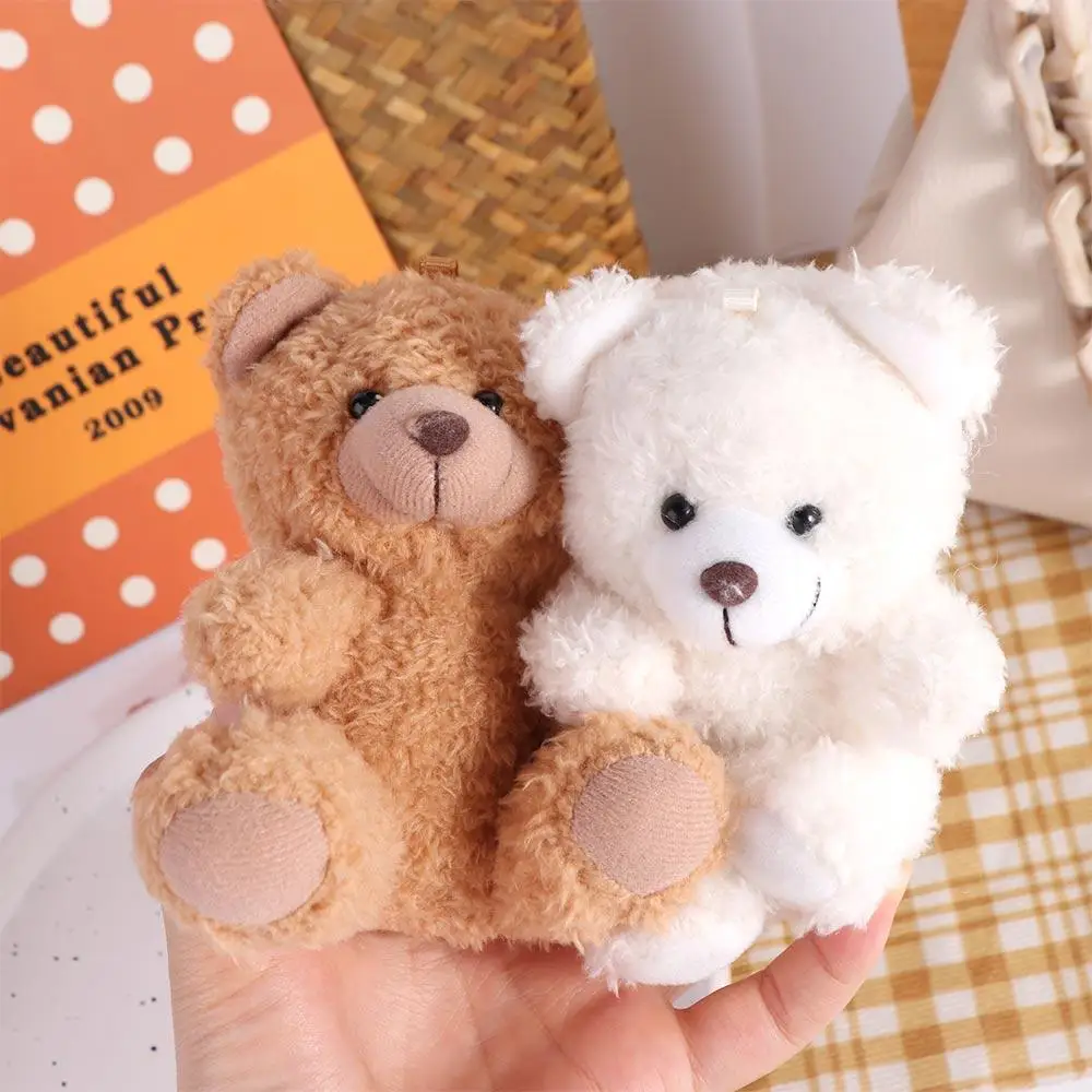 Animais de pelúcia pequeno urso chaveiro boneca de pelúcia casal brinquedo encaracolado pelúcia sentado boneca animal urso macio saco pingente