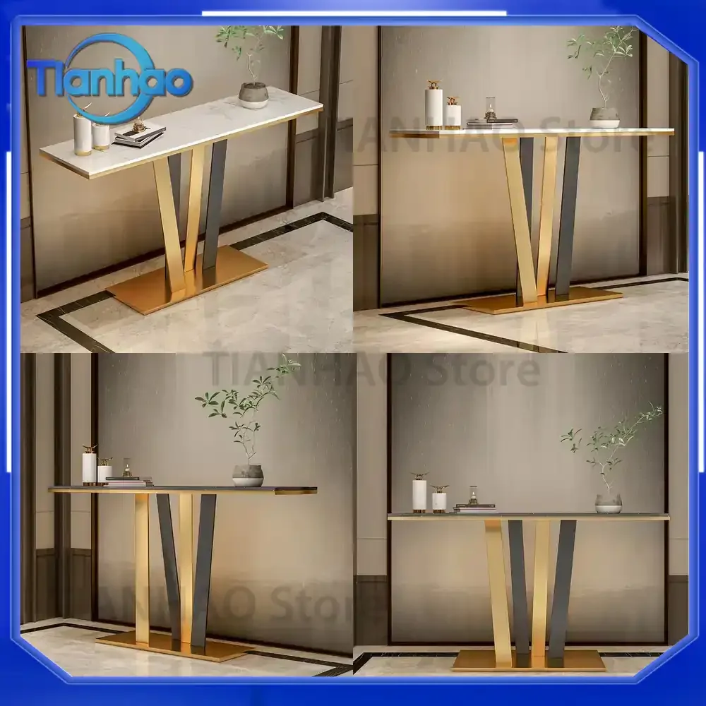 Modern Metal Entrance Table for Stainless Steel and Wrought Iron Living Room Wall-Mounted Marble Top Light Luxury Entryway