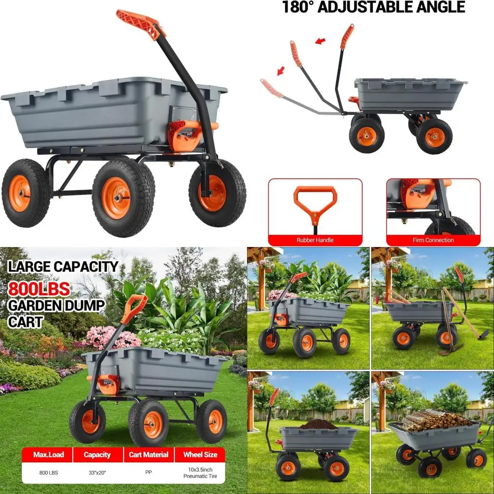 عربة ساحة حديقة شديدة التحمل بسعة 800 رطل، وإطارات مقاس 10 بوصة، وإطار فولاذي للإغخال السريع، مثالية لـ Heavy-Duty Ya