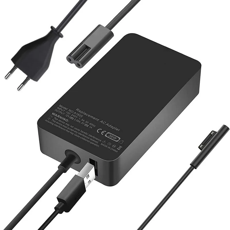 36W 12V 2.58A Power Adapter Charger Compatible with Surface Pro 3 Pro 4 (Intel Core i5 i7) Pro 5-2017 with USB Charging Port