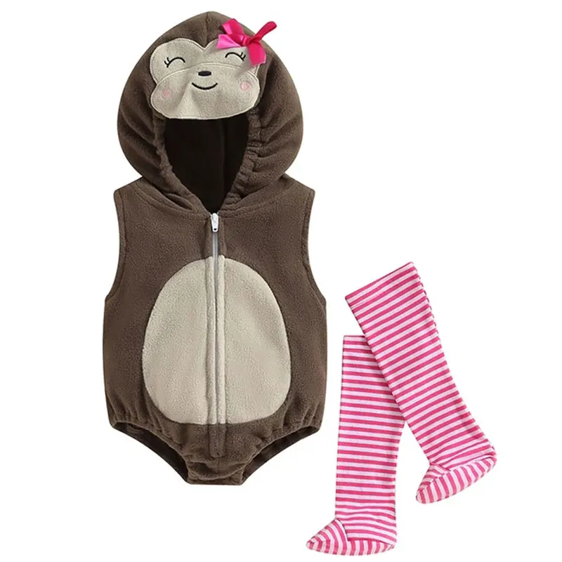 

Umorden 0-18M Baby Girls Monkey Costume Hoodie Bodysuit Romper Stockings 2pcs/set Sleeveless Bowknot Halloween Purim Fancy Dress