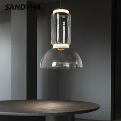 SANDYHA Modern Minimalist Transparent Glass Chandelier Creative Cylindrical Splicing Led Lamp for Living Dining Room Bar Lights