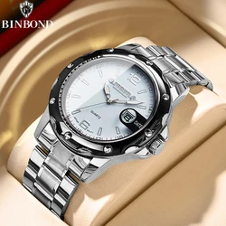 BINBOND Fashion Ultra-thin Business Men Quartz Watch Sports Magnifier Calendar Night Glow Waterproof Luxury Steel Band Men Watch