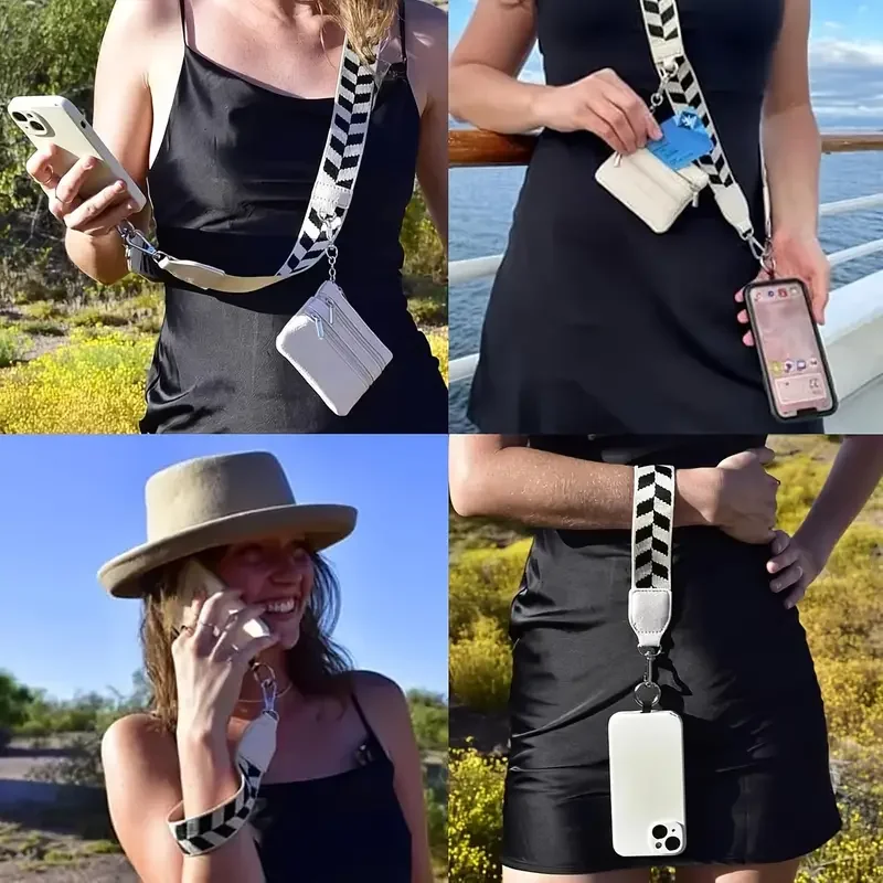 Correia para celular com bolsa com zíper feminina, cordão ajustável para celular, tirossbody com carteira, clip e alça Go