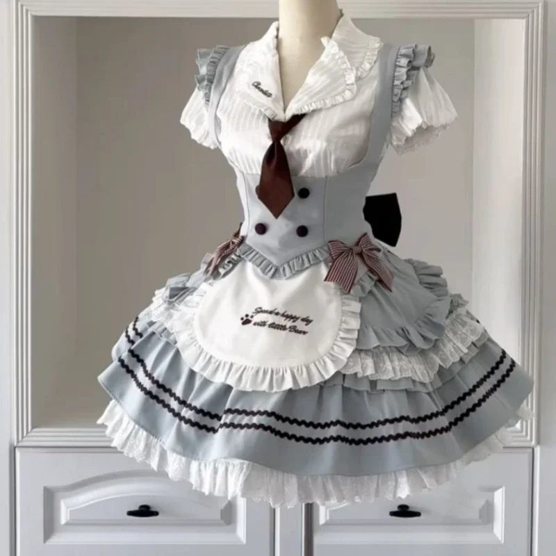 

Preppy Style Lolita Women Sweet Short Sleeve Shirts Slim Vest Y2k Bow Mini Skirt Harajuku Gothic Party Suit 3 Piece Set 2025