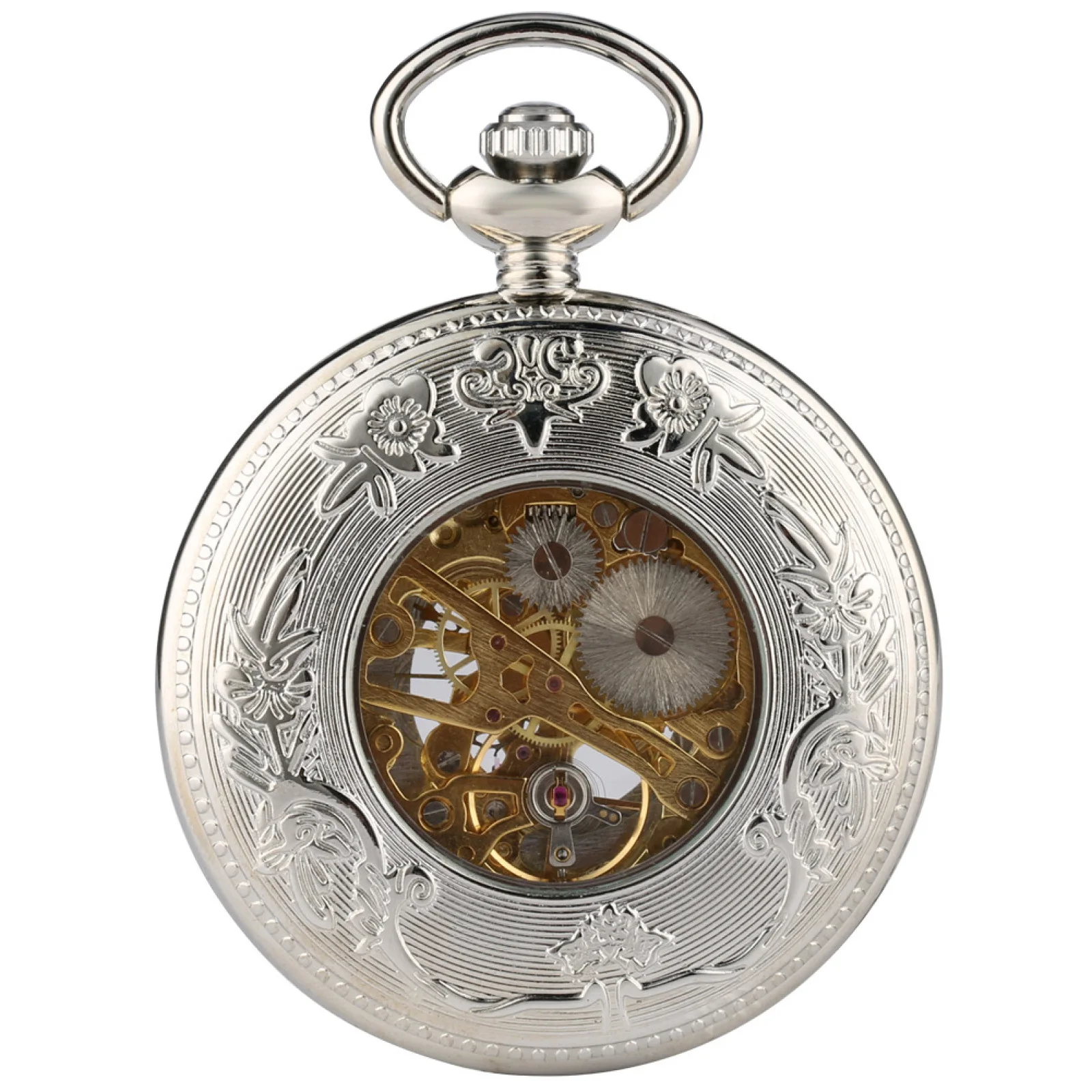 Retro Steampunk Men Women Mechanical Hand-wind Pocket Watch Hollow Roman Dial Skeleton Clock Fob Waist Chain Pocket Watch Gift