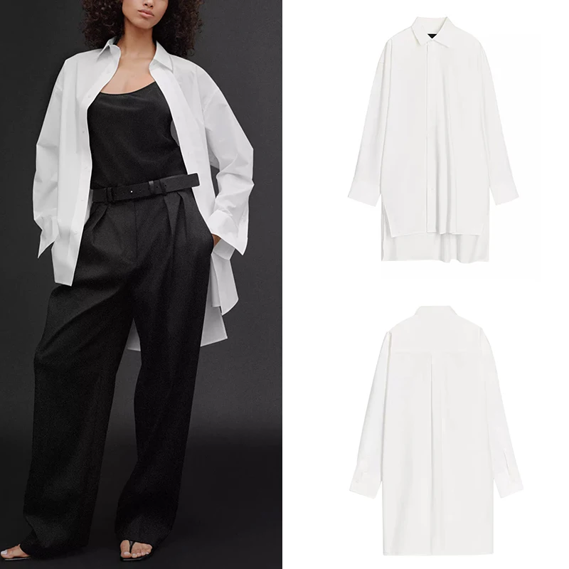 

Z Women's Cotton Silk irt 2025 New Sle Asymmetrical Hemline Full Cotton Commute Sle Loose Fit Long Sve Collar