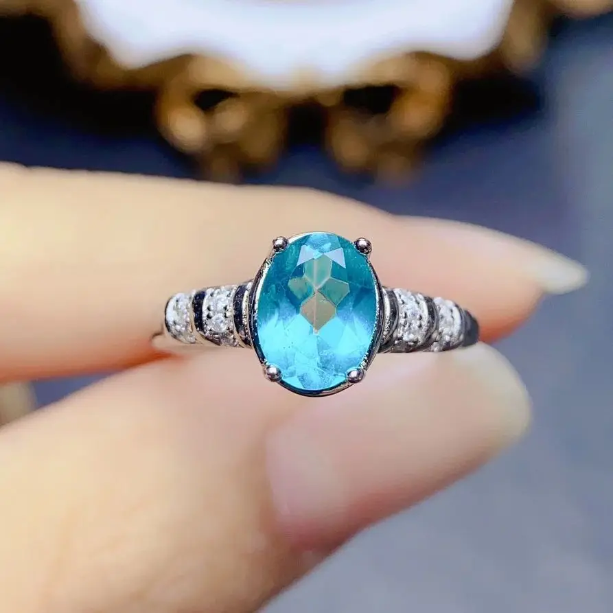 

Sterling Silver Paraiba Jewelry Oval 6x8mm Natural Paraiba Topaz Engegment Silver Ring 925 Sterling Silver Rings For Her