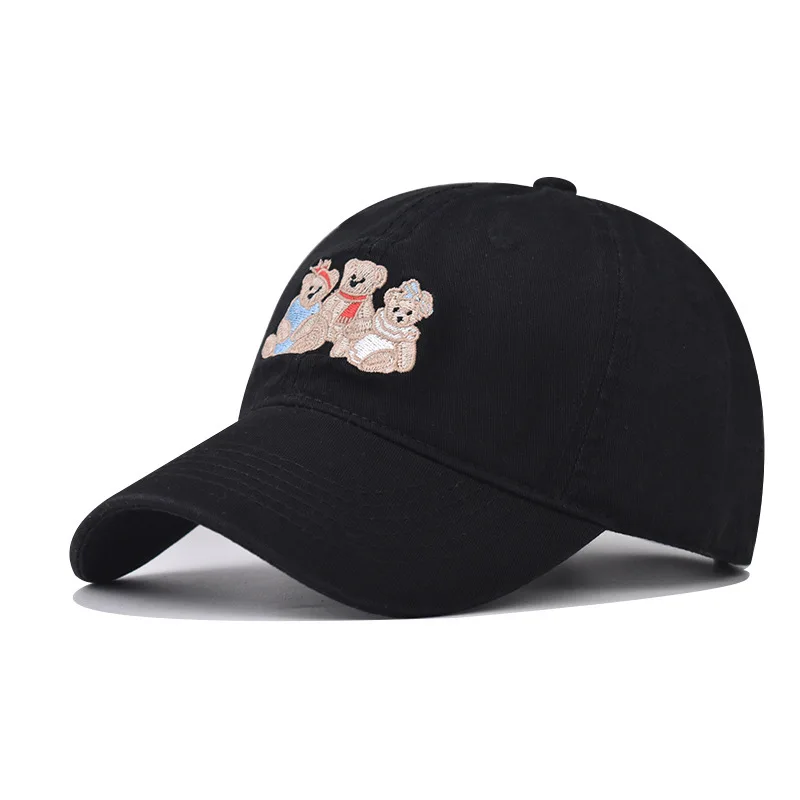 

100% Cotton New Style Personalized Cartoon Bear Baseball Outdoor Personality Breathable Soft Top Washed Cotton Golf Dad Hat