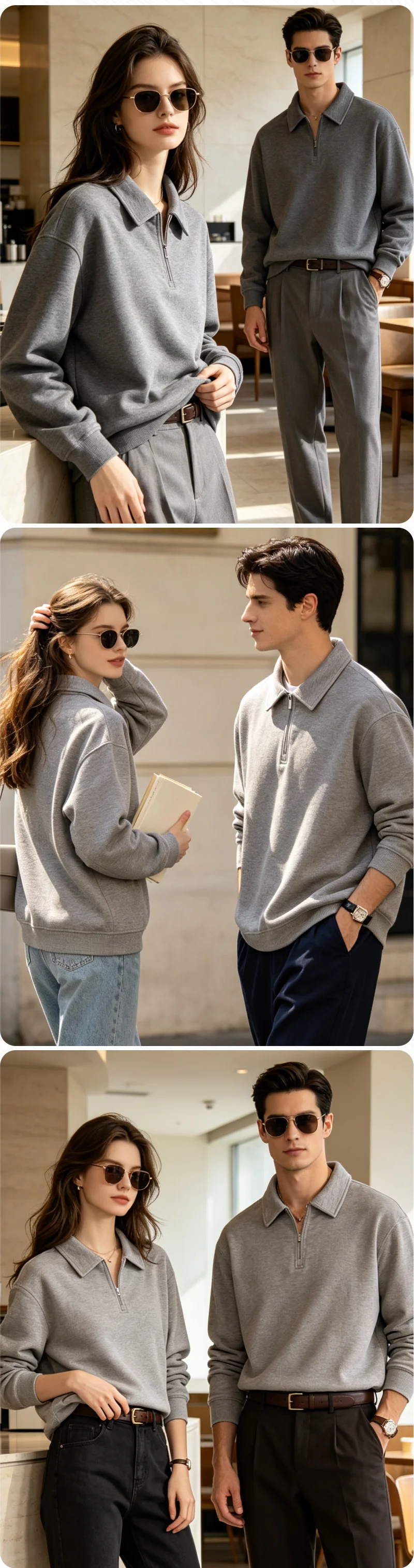 Sweatshirt mit individuellem Logo, Viertelreißverschluss, POLO, Unisex, Old Money, Kragenpullover, Druck, Stickerei, Lässiger, dezenter Luxus, für Herren und Damen – Detail 3