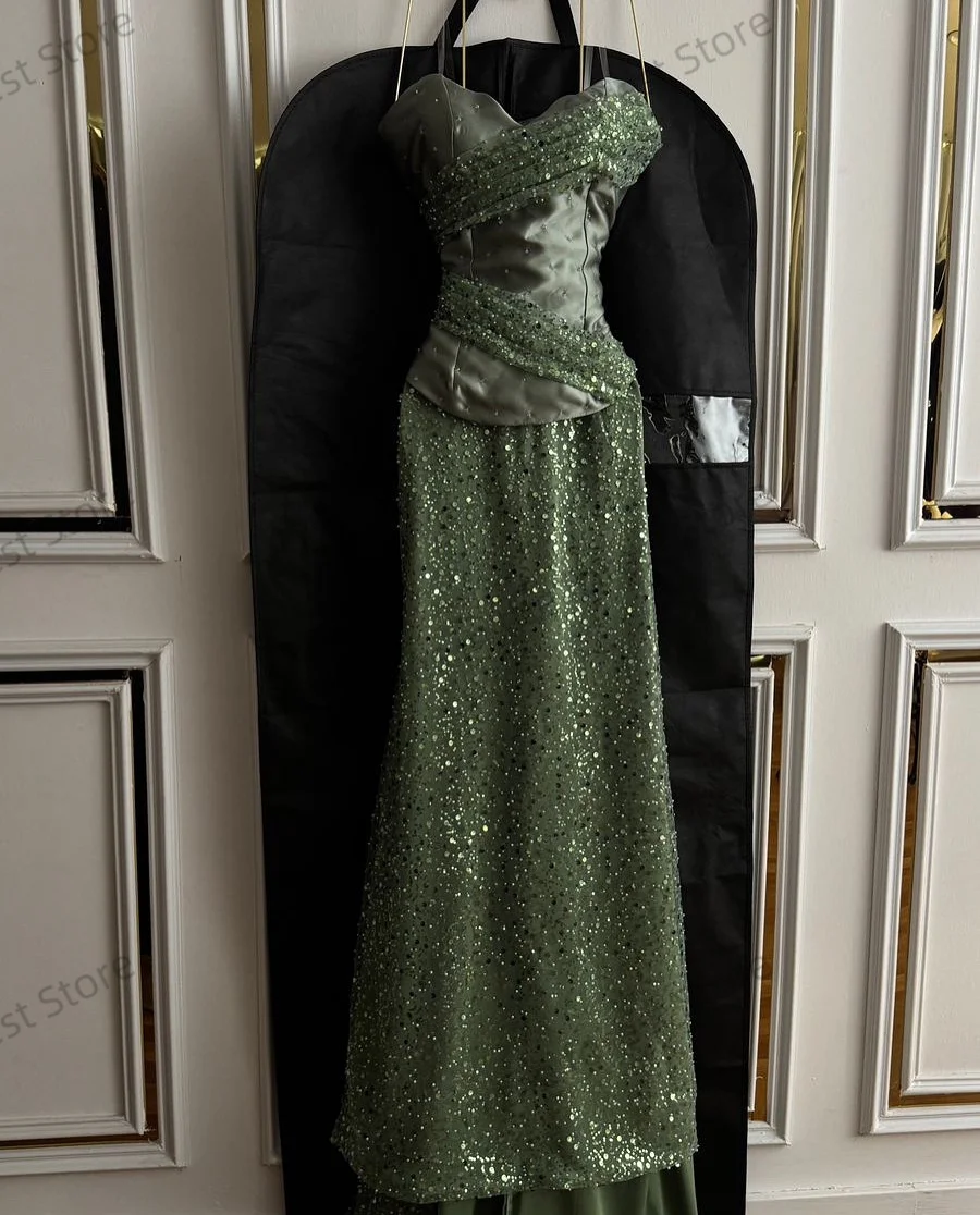 فساتين سهرة مثيرة بحورية البحر باللون الأخضر على شكل قلب ترتر للحفلات الراقصة لفساتين حفلات الزفاف الرسمية المخصصة للنساء في دبي #4