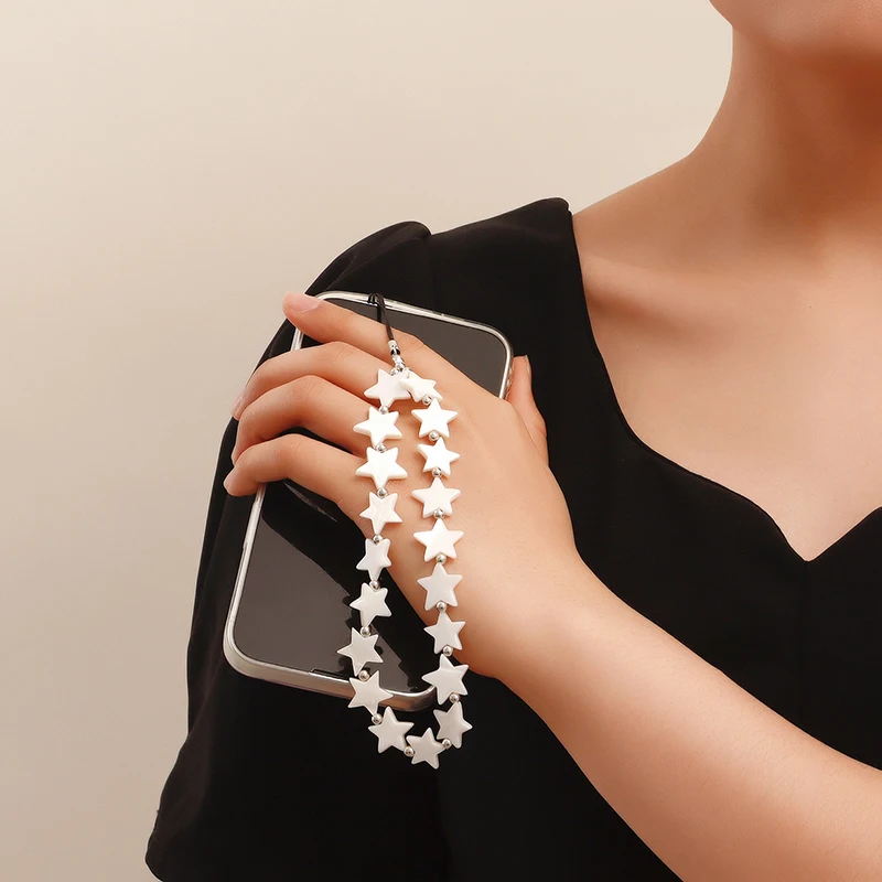 

Heart Shell Beaded Phone Chain Bag Charm Lanyard Keychain Anti Loss Camera Decoration For Women Girls Gift