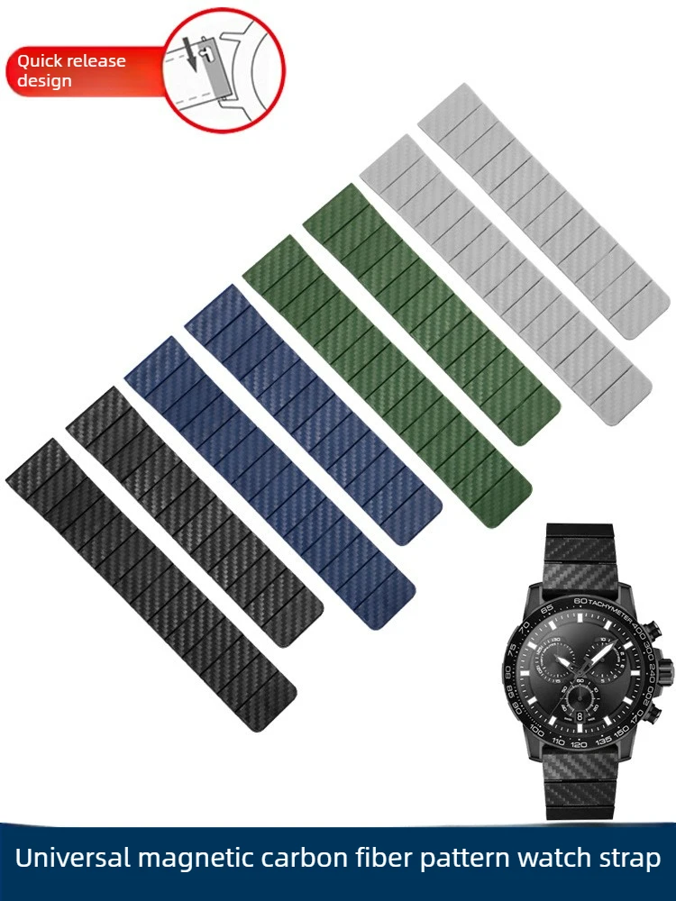 La correa de reloj con patrón de fibra de carbono magnética es adecuada para la pulsera Tissot Suchi Sudare Omega Seamaster Citizen Longines de 22 mm.