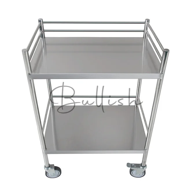 Stainless Steel Double Layer Trolley Laboratory Medical Trolley Therapeutic Instrument Truck