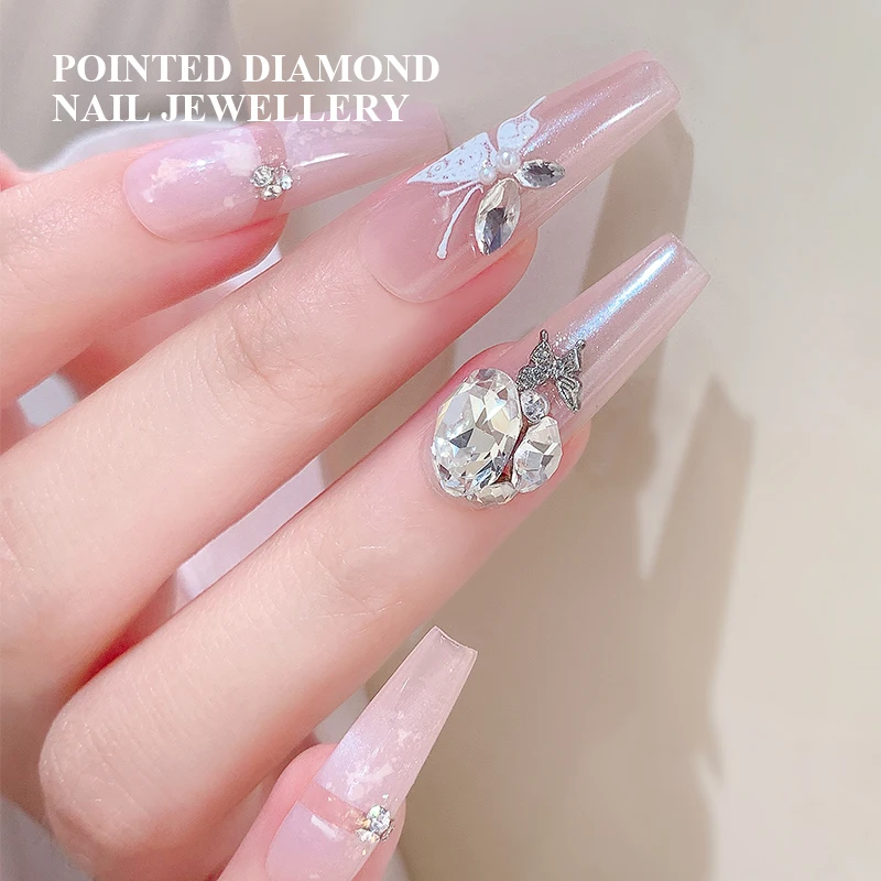 10PCS Multiple Shapes Sparkle Glass Pointed Bottom Nail Rhinestone Clear K9 Nail Crystal Diamonds For Jewelry & Nail Accessories