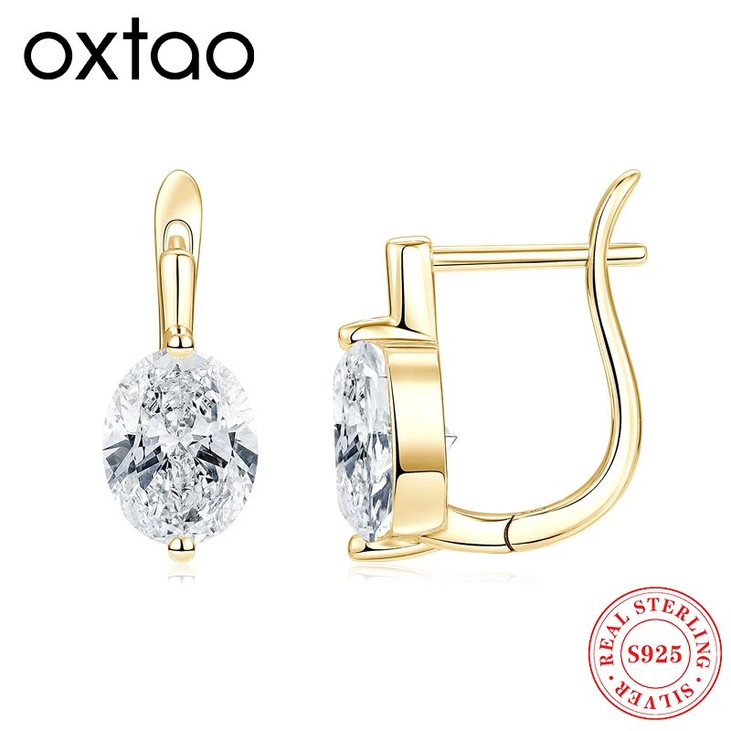 

OXTAO 2ct Moissanite Solitaire Stud Earrings Certified 925 Sterling Silver Drop Hoop Earrings Spakling D Color Female Jewelry