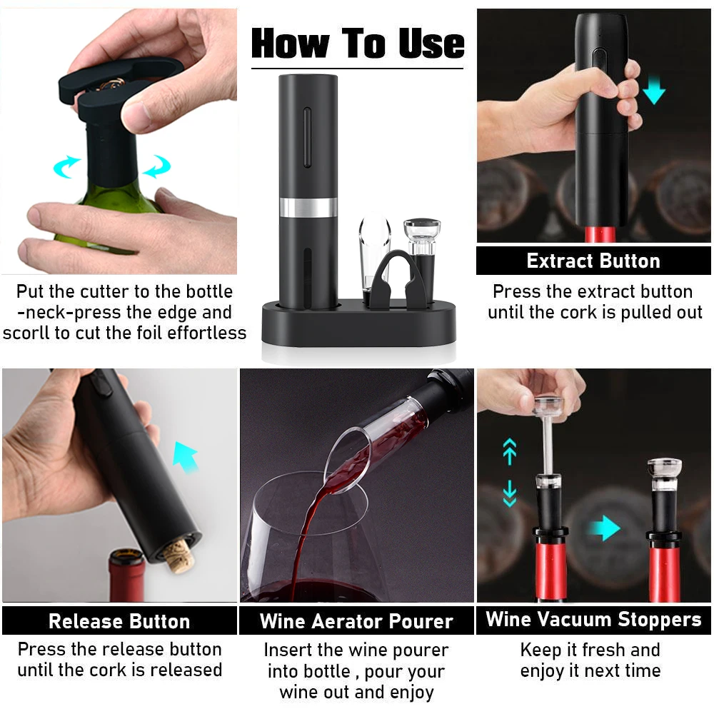 Rechargeable Base Electric Wine Opener with Storage Device Automatic Wine Corkscrew Kitchen Red Wine Bottle Opener Accessories