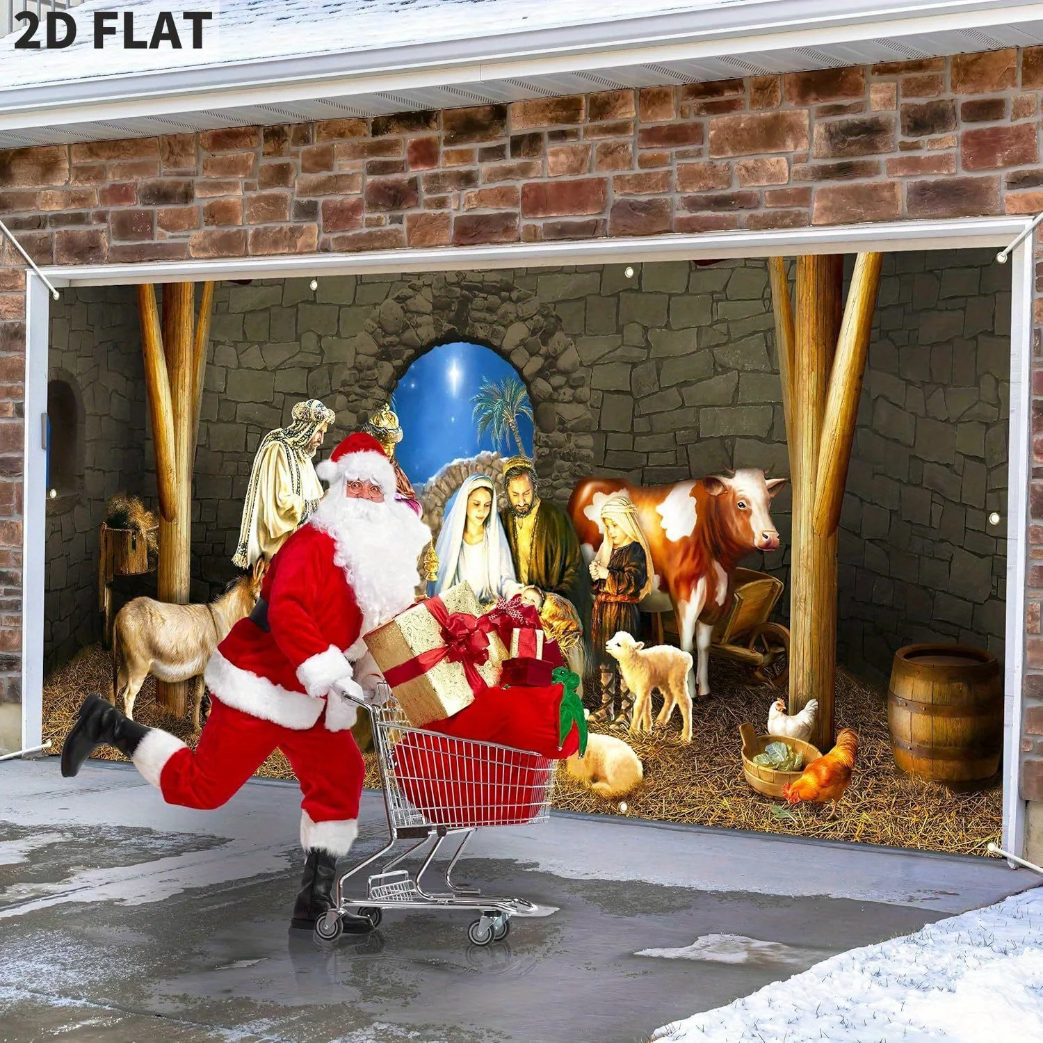 

Christmas Garage Door Banner, Nativity Scene Decorations, Joy to The World, Holy Night Backdrop for Xmas and Winter Celebrations