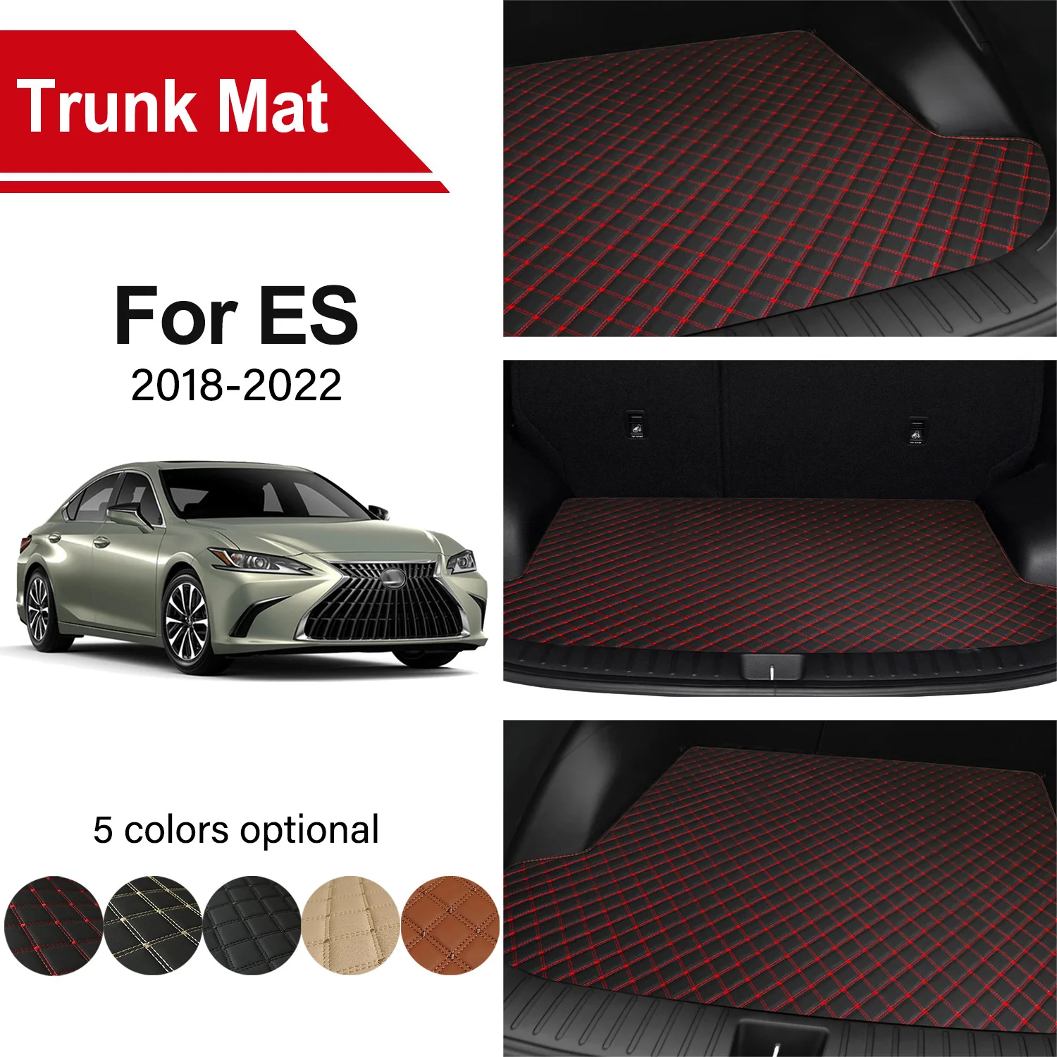 Car Trunk Mat For LEXUS ES 2022-2018 ES300h ES350 ES250 Cargo Liner Replacement Carpet Embroidered Leather Car Accessories