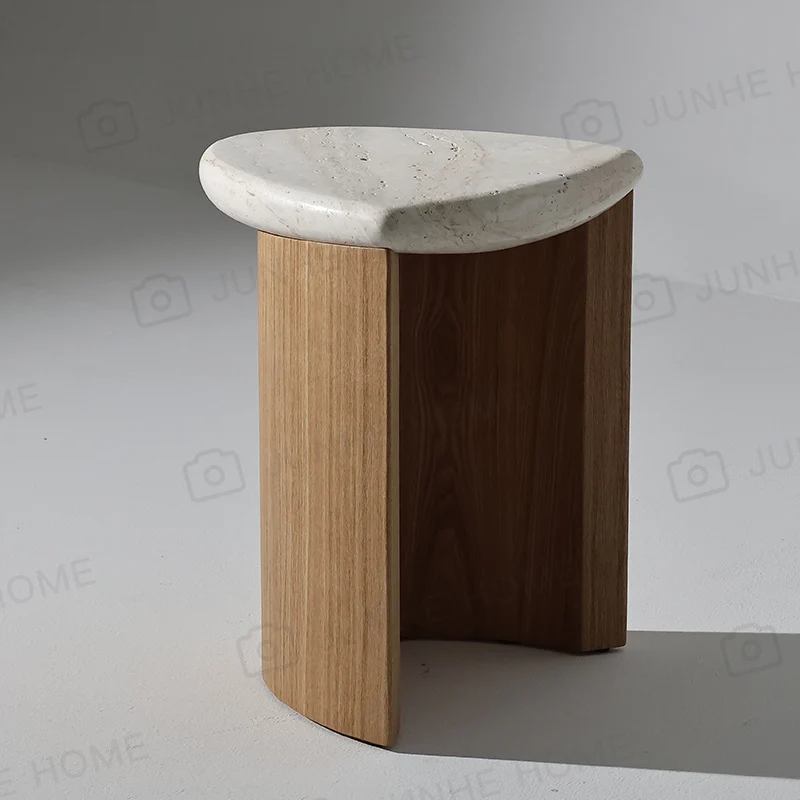 Solid wood natural travertine side table, Nordic simple light luxury living room home sofa side small coffee table