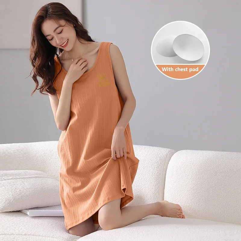 

With Chest Pad Sleepwear For Young Girls Nightgowns Dressing Gown Summer Nightdress Modal Nighty Sleepshirt Vest Pijamas Pyjamas