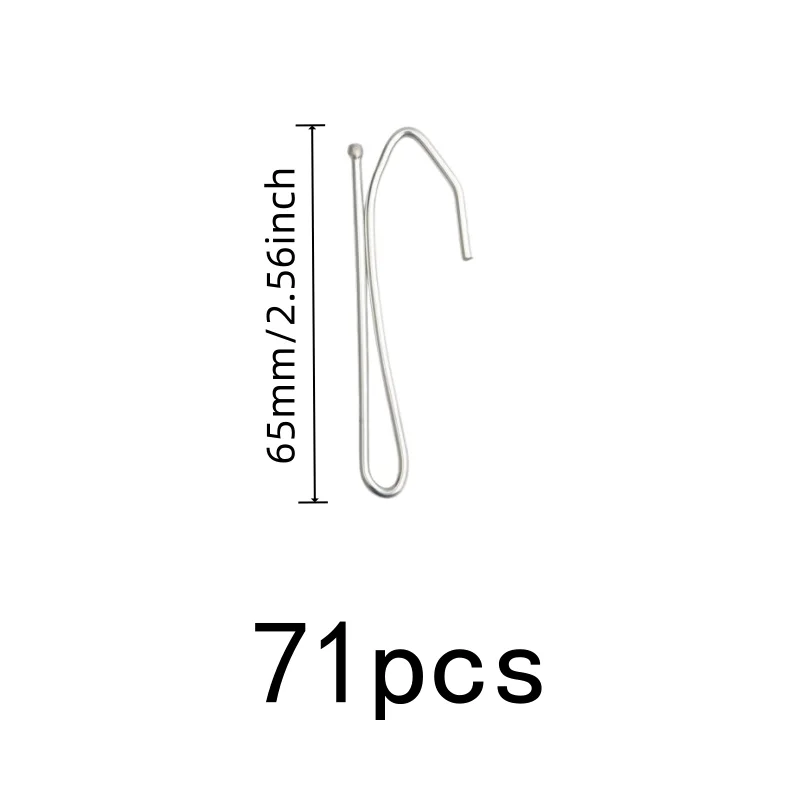 71 pcs Single Curtain Hooks with Silver Iron Material, ideal for Living Room Curtain Rod and Bathroom Fabric Hanging