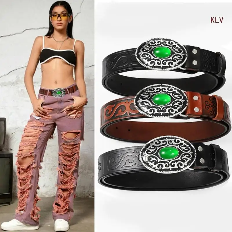 

Waist Belt Engraved Buckle for Cowboy Cowgirl With Flower Vintage Belt Hot Girl Waist Chain Wide Sexy Oversize Buckle