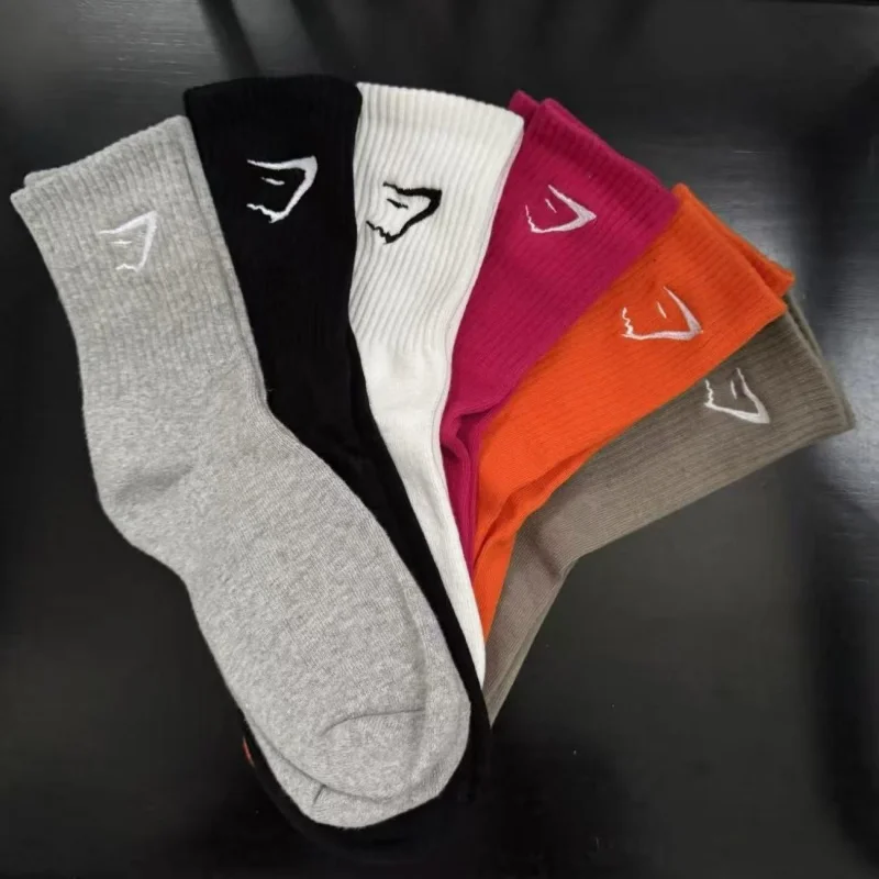 

2026 GYMSHARK Embroidered Cotton Medium Tube Towel Bottom Comfortable Fitness Running Socks Non slip Socks Available in 5 Color