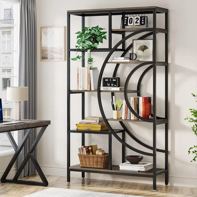 

Tribesigns Industrial Bookshelf, Etagere Bookcase Free Standing Open Book Shelves Storage Display Shelf, Wood Shelving Uni