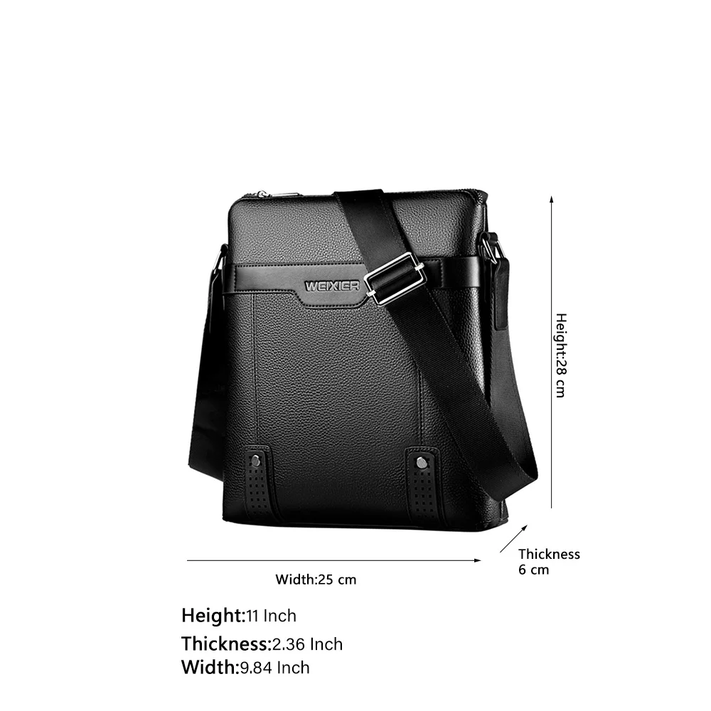 WEIXIER New Mens Casual Travel Shoulder Bag Business Brand PU leather Handbag Fashion Travel Crossbody Large Capacity Man Bag