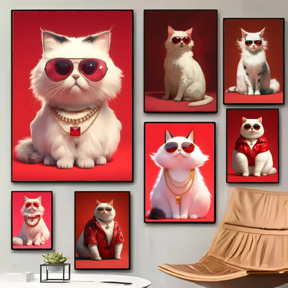 1pc frameless Cool and domineering cat Poster Poster Sticky Coffee House Bar Room Wall Decor Gift
