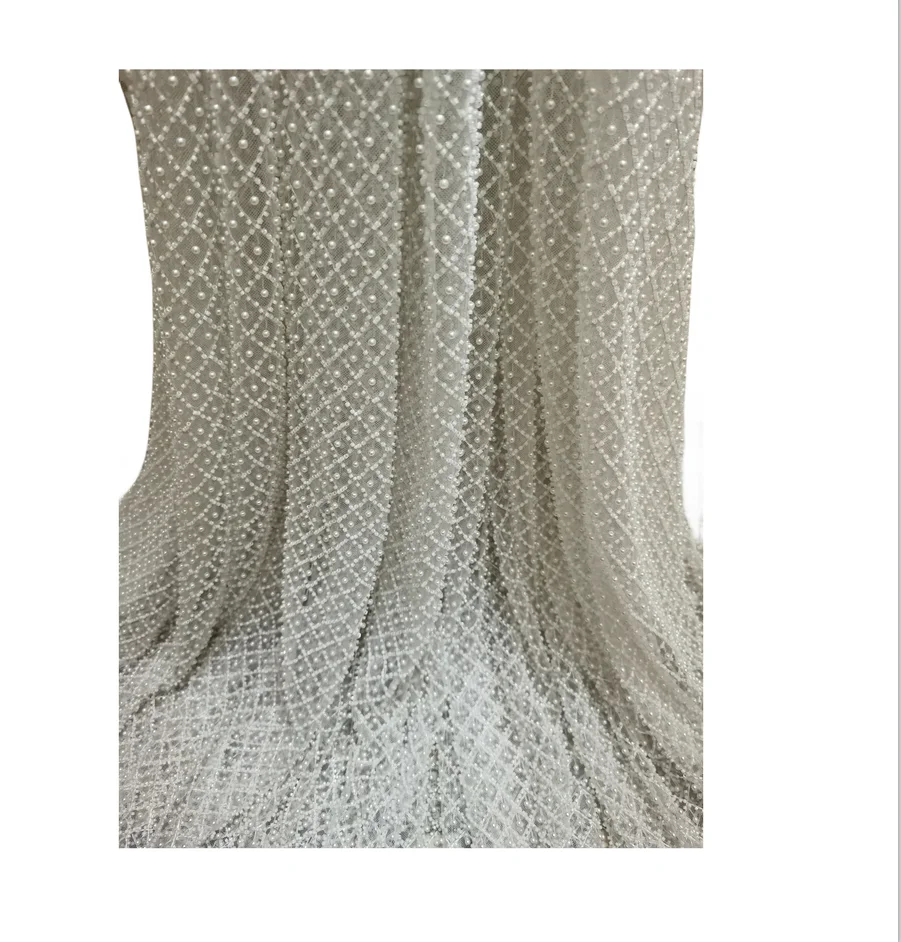 High Quality White Color Heavy Material  French Nigerian Shinny  Sequins Beads Lace Fabric  Embroidered Lady Show or Party Dress