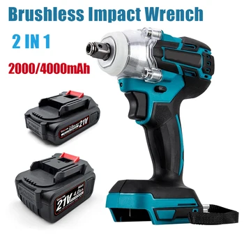 2 IN 1 Brushless Cordless Electric Impact Wrench 1/2 inch Electric Screwdriver Power Tools Compatible for Makita 18-21V Battery