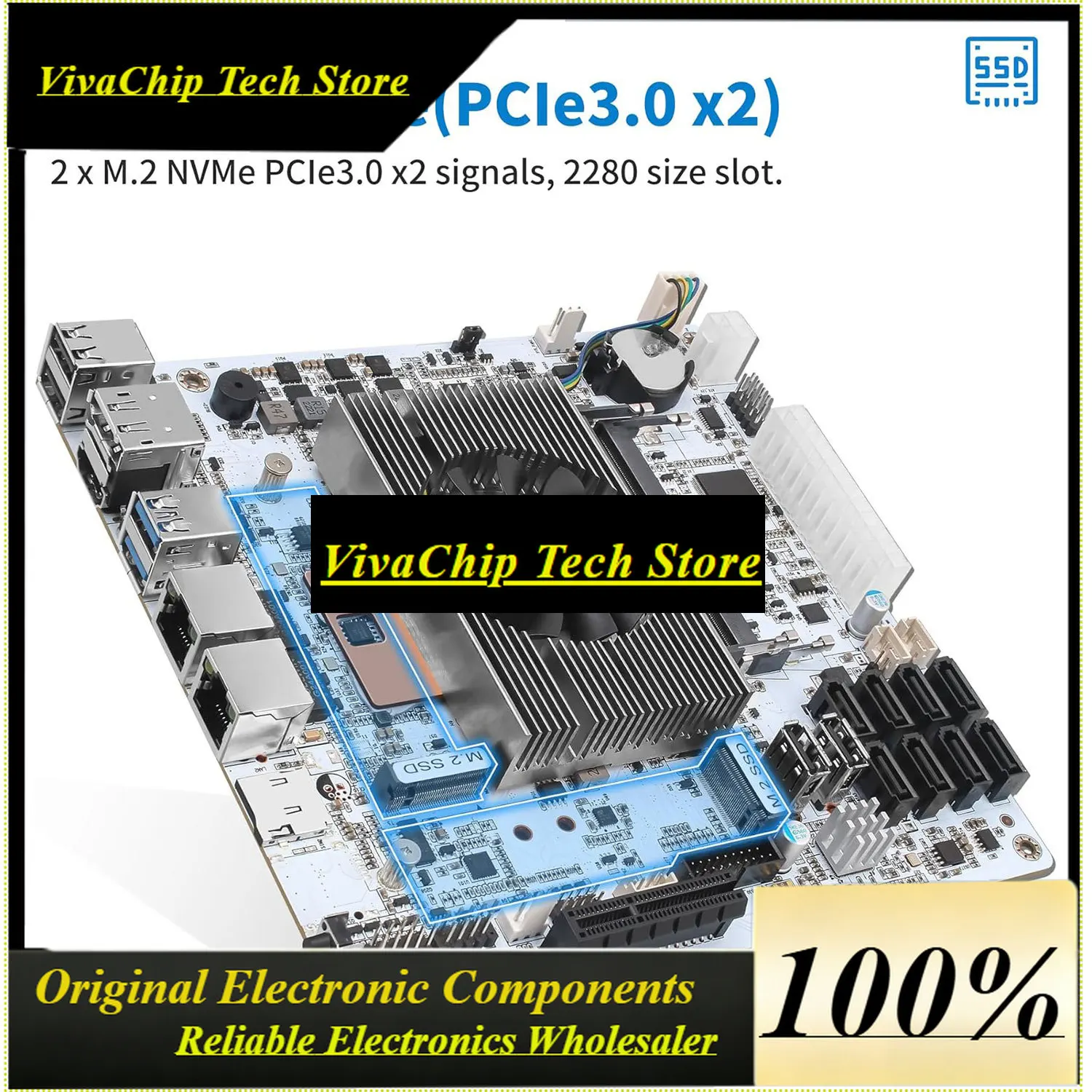 VivaCNas Motherboard 8 Bay Core I5 8265u 4c/8t, Mini Itx Pc Mainboard White M11, 2 X Nvme Pcie3.0 , Dual 2.5gbe I226v Lan,