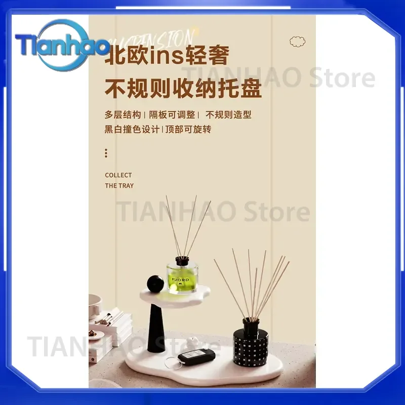 Rotating 2-Tier Wooden Shelf Desk Organizer Cream Tray for Cosmetics Perfume Jewelry Display Stand for Vanity Table