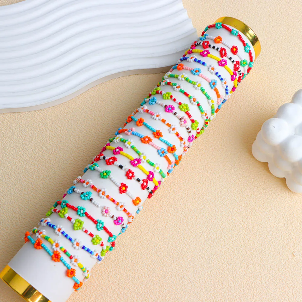 12 قطعة/الوحدة بسيطة زهرة متعدد الألوان مطاطا الدخن الخرز أساور للنساء حسن الحظ حفلة عيد ميلاد مجوهرات هدايا الصداقة #3