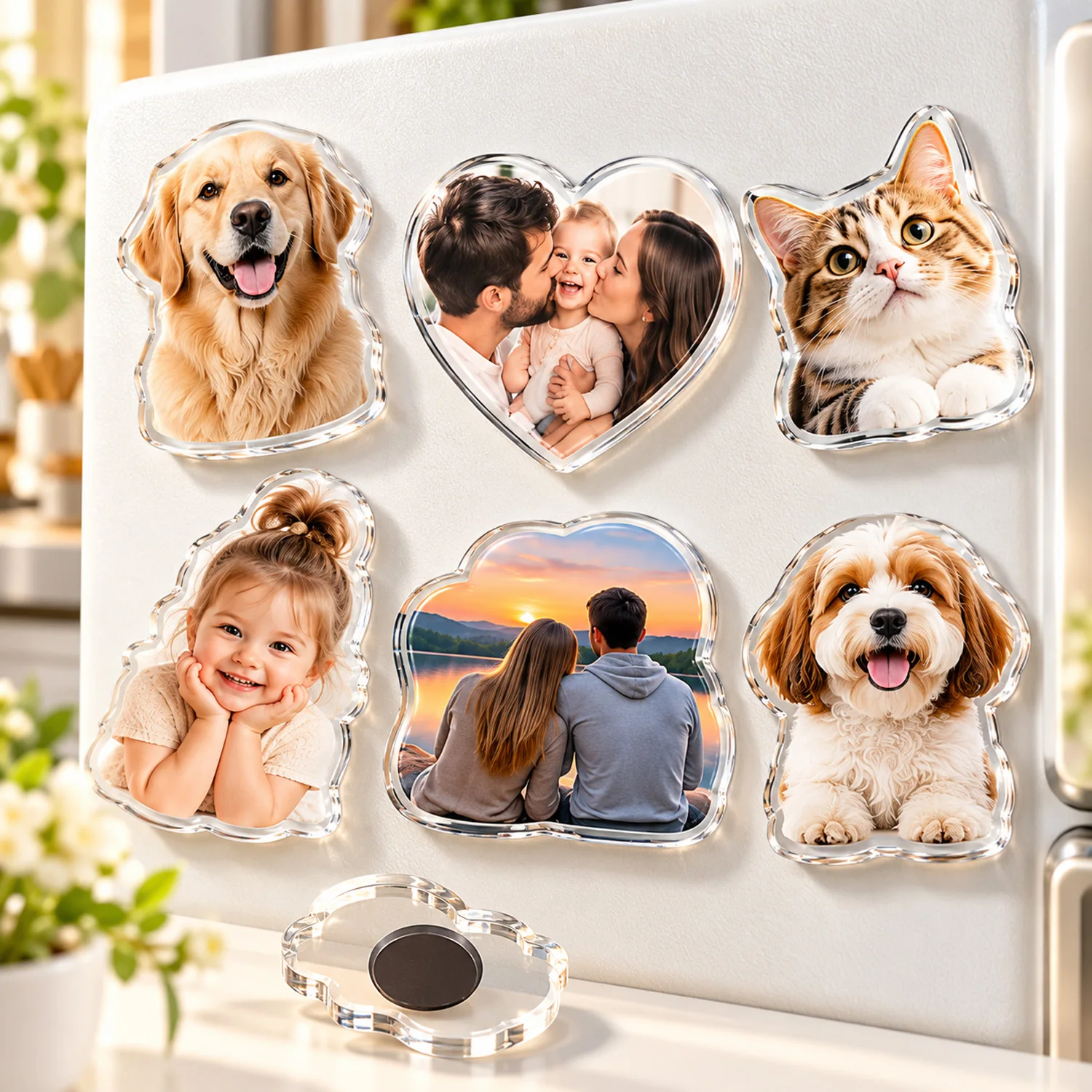 Custom Photo Acrylic Fridge Magnet Personalized Picture Refrigerator Magnet Family Pet Memory Keepsake Gift Home Decor