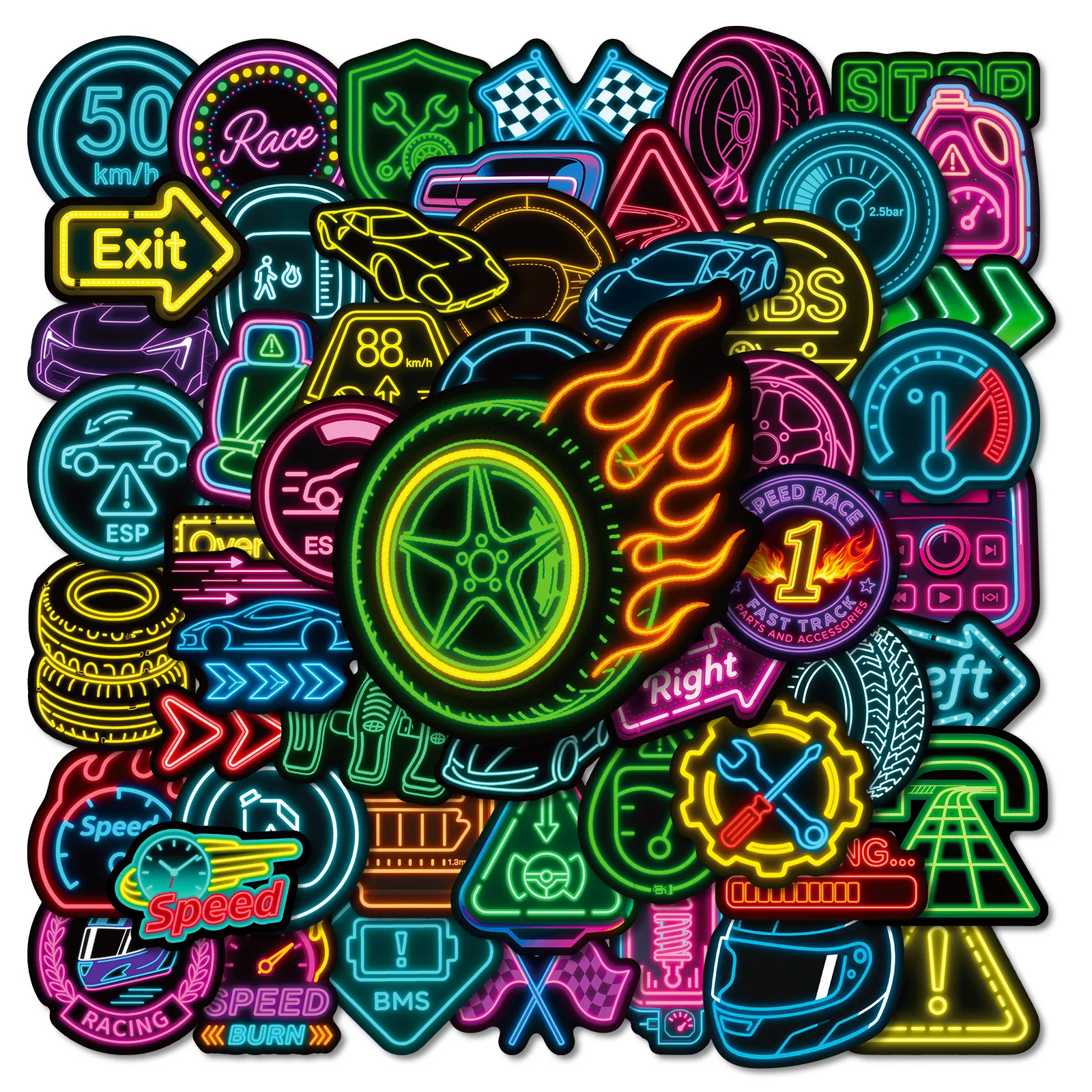 

56PCS Cartoon Cool Neon Style Racing Sticker Personalized Cool Graffiti Waterproof Decal Toy Gift DIY Scooter Motorcycle Helmet