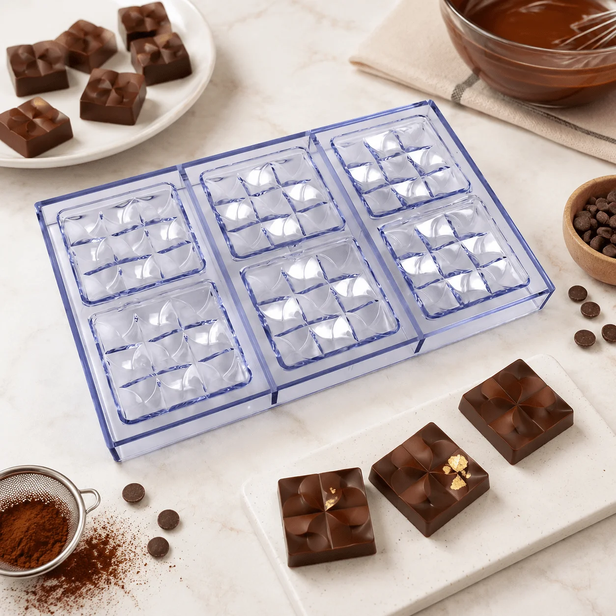 Polycarbonate Chocolate Bar Mold, 6 Cavity Rotating Petal Pattern Mould, DIY Baking Tray for Homemade Chocolate Candy Bar Making