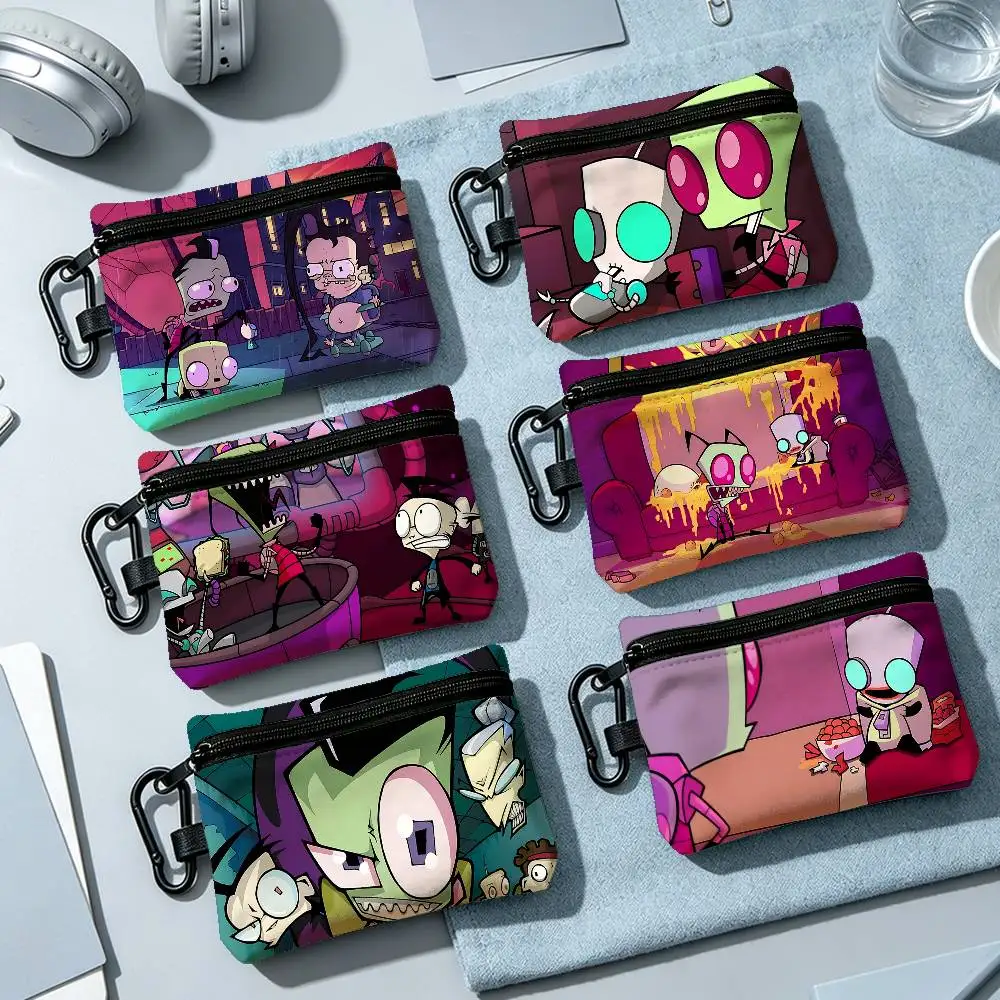 I-Invader Z-Zim Cartoon Fashion Wear-resistant Oxford Cloth Coin Purse Portable Backpack Hanging Card Storage Bag