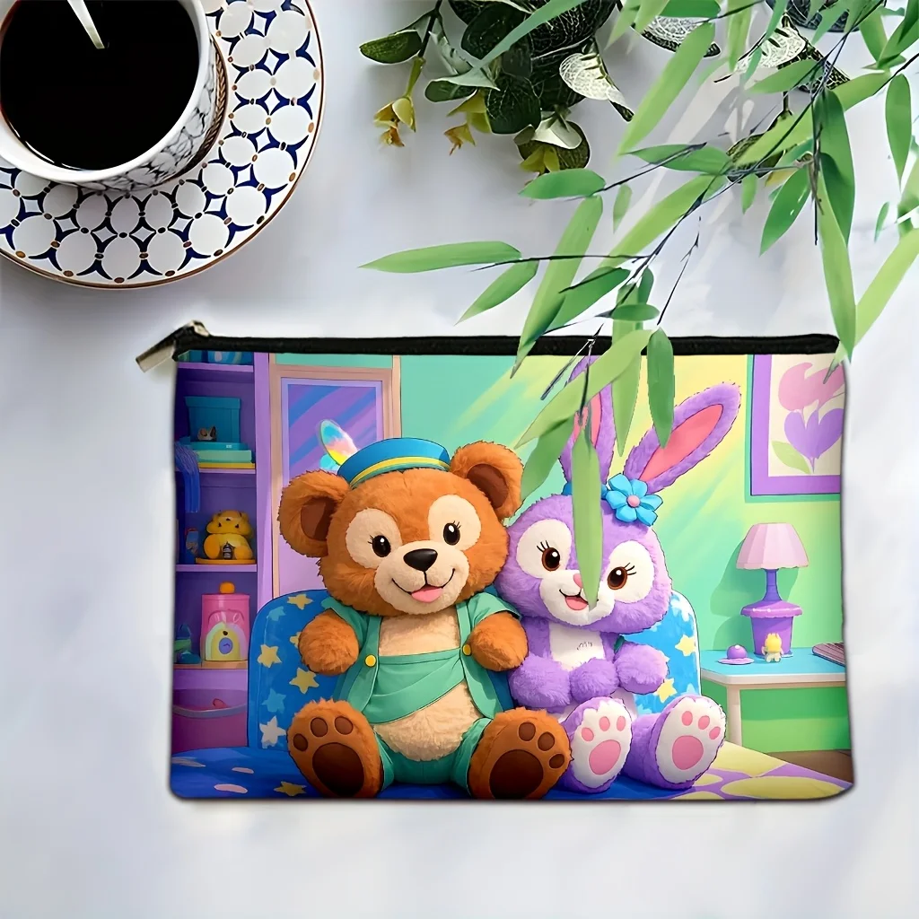 1 szt. Disney Duffy & Stella Lou Kosmetyczka z motywem kreskówkowym - Urocza, wielofunkcyjna torba na zamek błyskawiczny dla kobiet, torba do przechowywania biżuterii, idealna torba podróżna na zamek błyskawiczny - Zabawny prezent urodzinowy